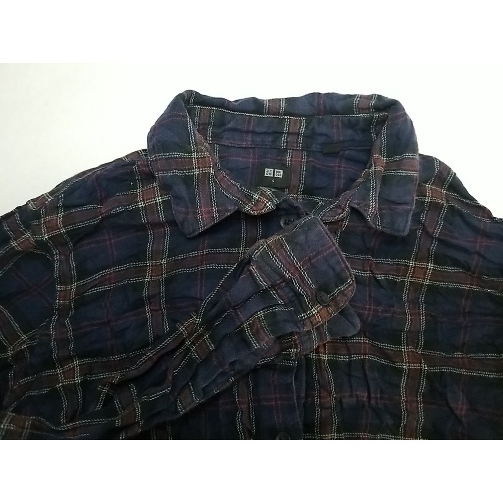 Uniqlo Womens Small Long Sleeve Button Up Plaid Flannel Shirt Multicolor